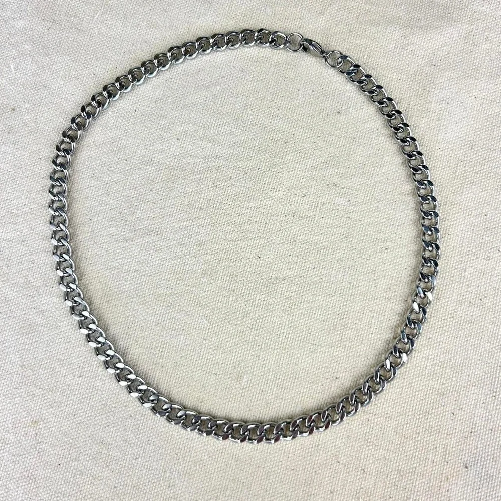 Vintage Y2K silver cuban link cyber punk style necklace emo goth 7mm